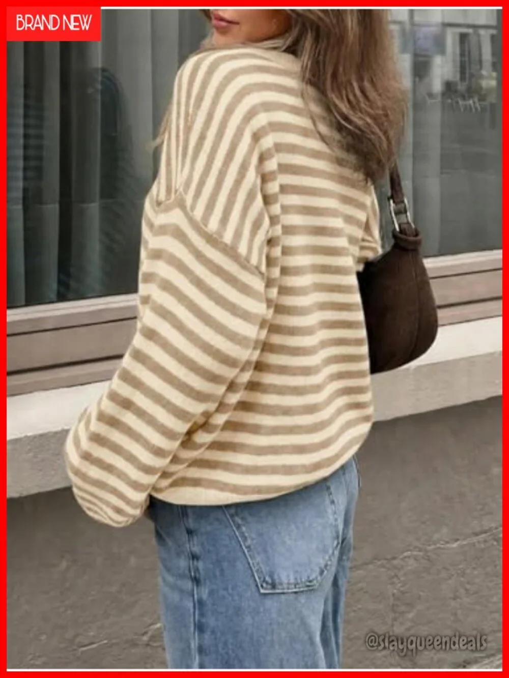 Oversized Striped Knit Crew Neck Long Sleeve Pullover Sweater